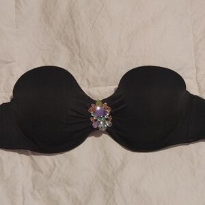 Strapless Jewelled Push-Up Bra - Black